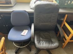 Two office chairs (1 upholstered, 1 leather effect) (this lot is located at Portreath)