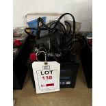 Two Avon 12v batteries mower batteries, part no. 896MF, includes electronic smart charger (this