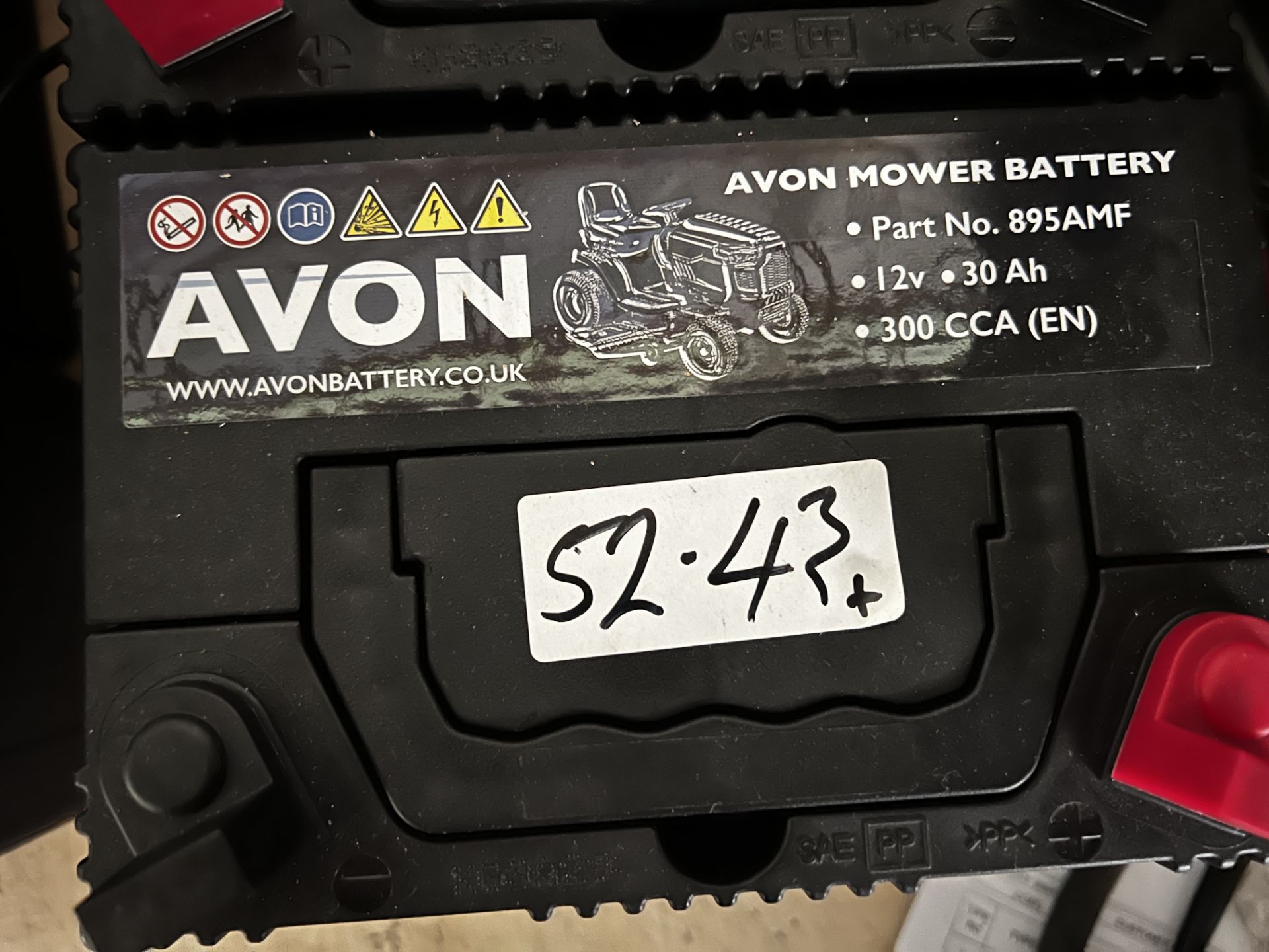 Two Avon 12v batteries mower batteries, part no. 896MF, includes electronic smart charger (this - Image 3 of 4