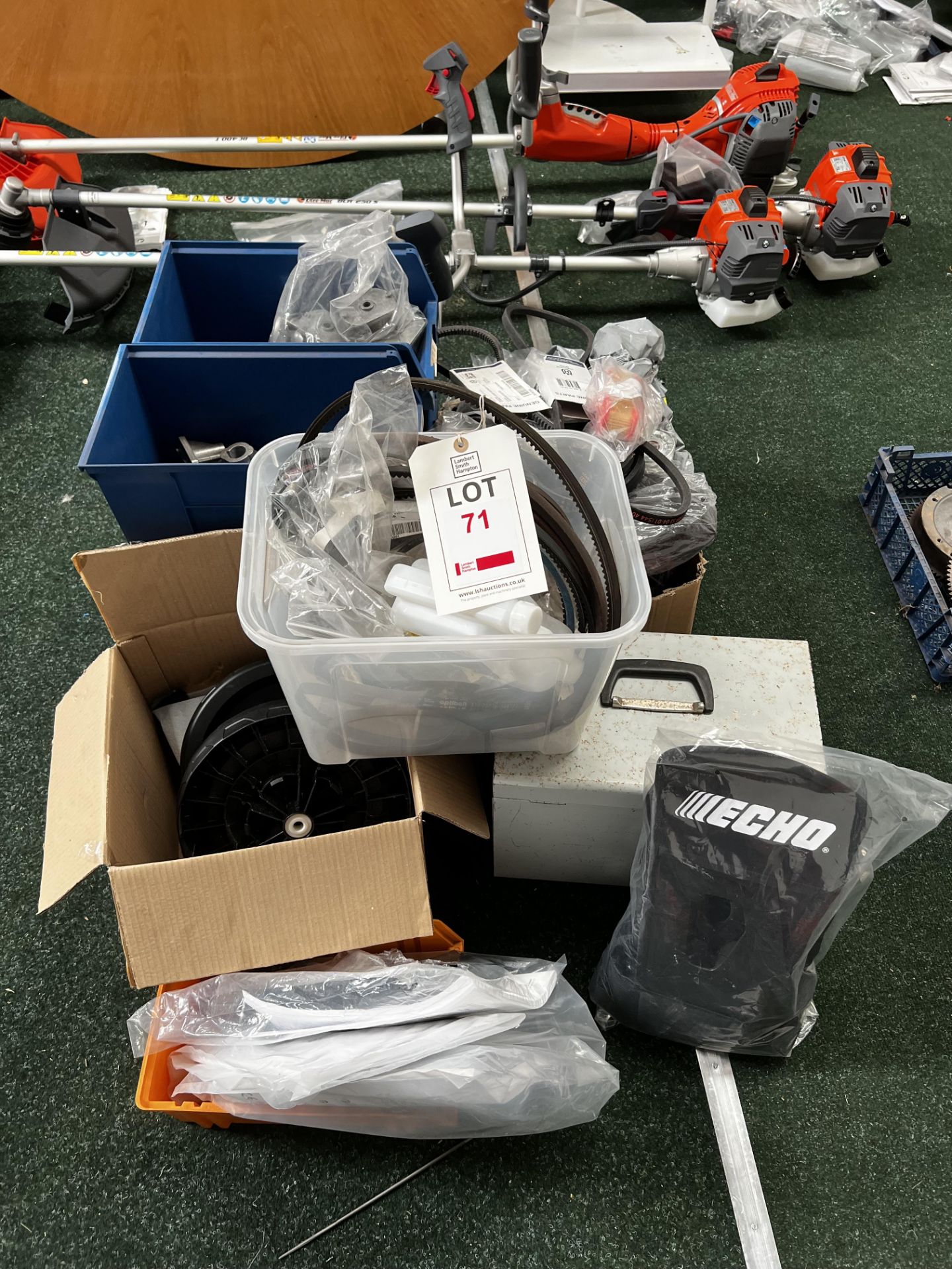 Assorted boxes of gardening machinery parts (This lot is located in Plympton)