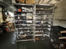 Two bays of metal racking (excluding contents) H 2.25m x W 2.25m (1 x D 53cm and 1 x D 63cm) (this