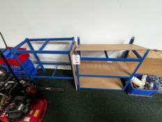 One bay of boltless shelving, 2m - 1m approx, display stand 1.6 x 45cm approx (This lot is located
