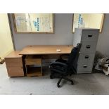 Desk, leather chair, two pedestals, filing cabinet (this lot is located at Portreath)