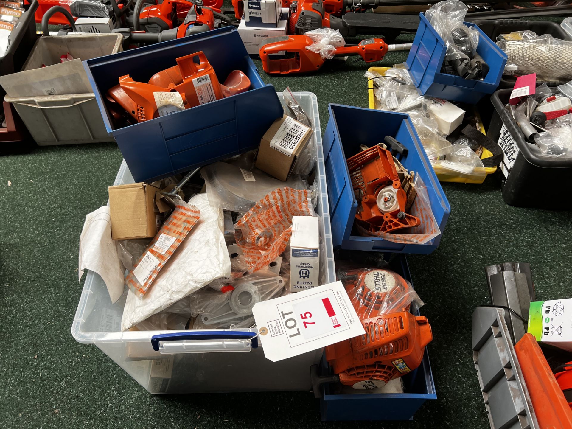 Five boxes of assorted Stihl parts (This lot is located in Plympton)