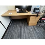 Office desk, pedestal, chair and electric heater (this lot is located at Portreath)