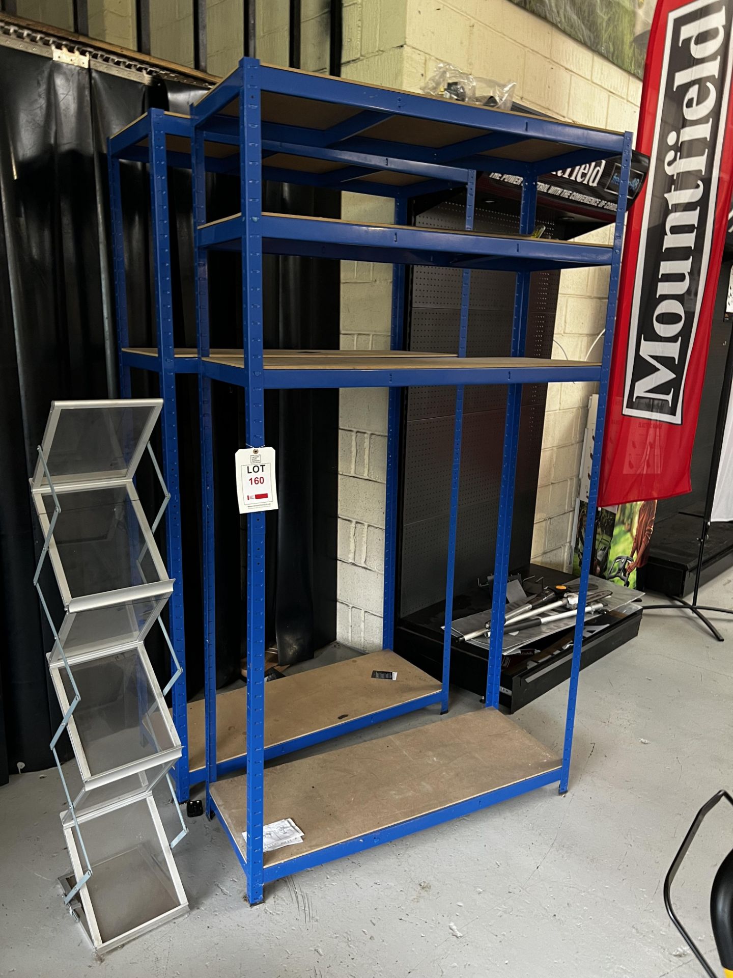 Two small adjustable racks, with display stands H 2.2m x W 1.2m x D 45cm (this lot is located at