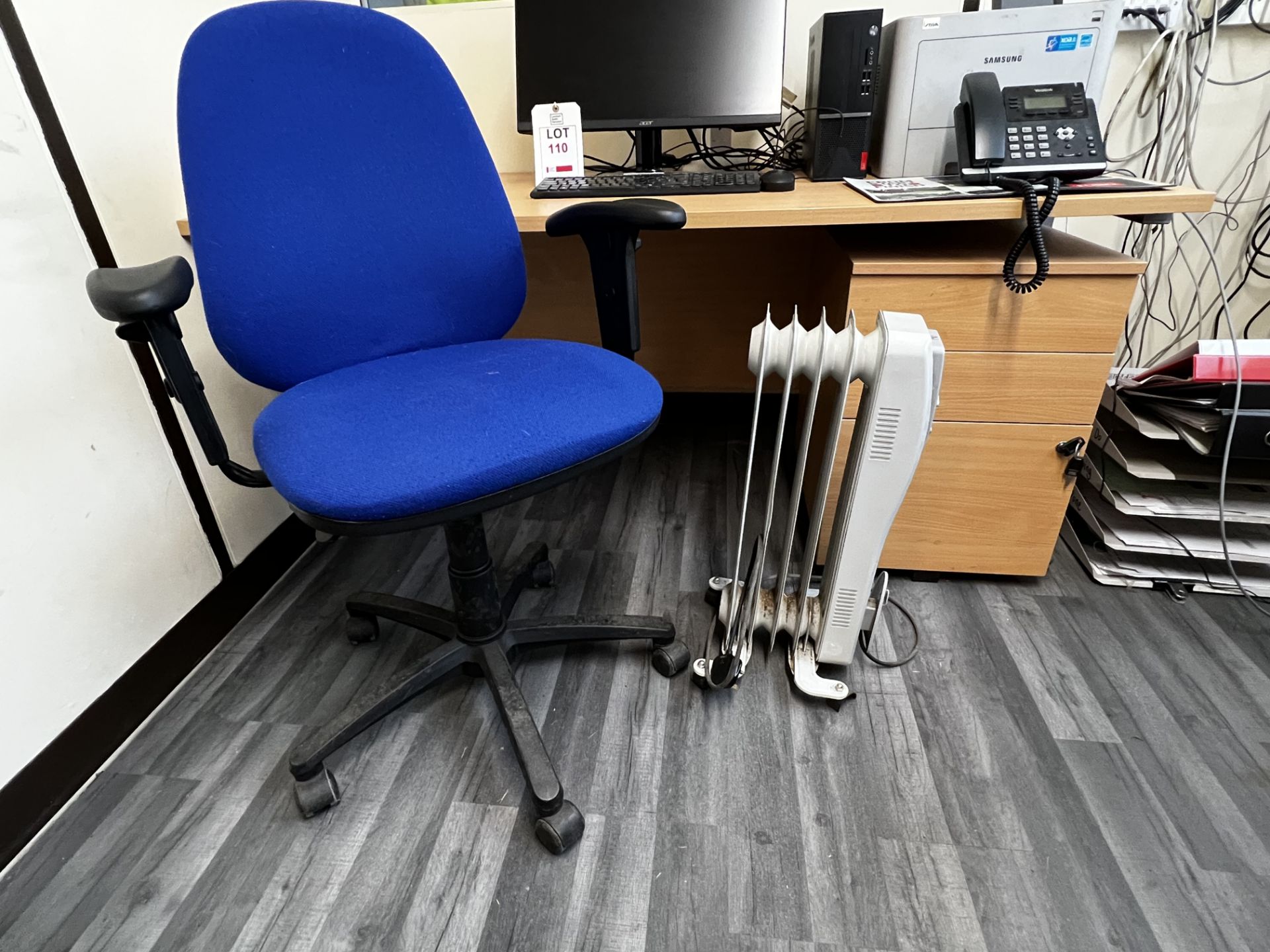Office desk, pedestal, chair and electric heater (this lot is located at Portreath) - Image 2 of 3