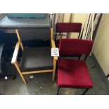 Three chairs (1 wood & upholstered, 2 metal frame & upholstered) (this lot is located at Portreath)