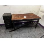 Metal table, length 1.53m x width 85cm and 3-drawer metal cabinet (this lot is located at