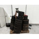 Pallet of generic ride on lawnmower tyre and wheel combinations, approx 32 (This lot is located in