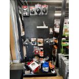 Two bays of workshop display units to include various Oregon and Stihl strimming items, height 2.
