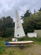 Laser dinghy (around 1980's) to include sail, trailer and cover sheet