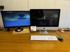 Apple 21" monitor, model t.b.c., with AOC monitor, keyboard & mouse