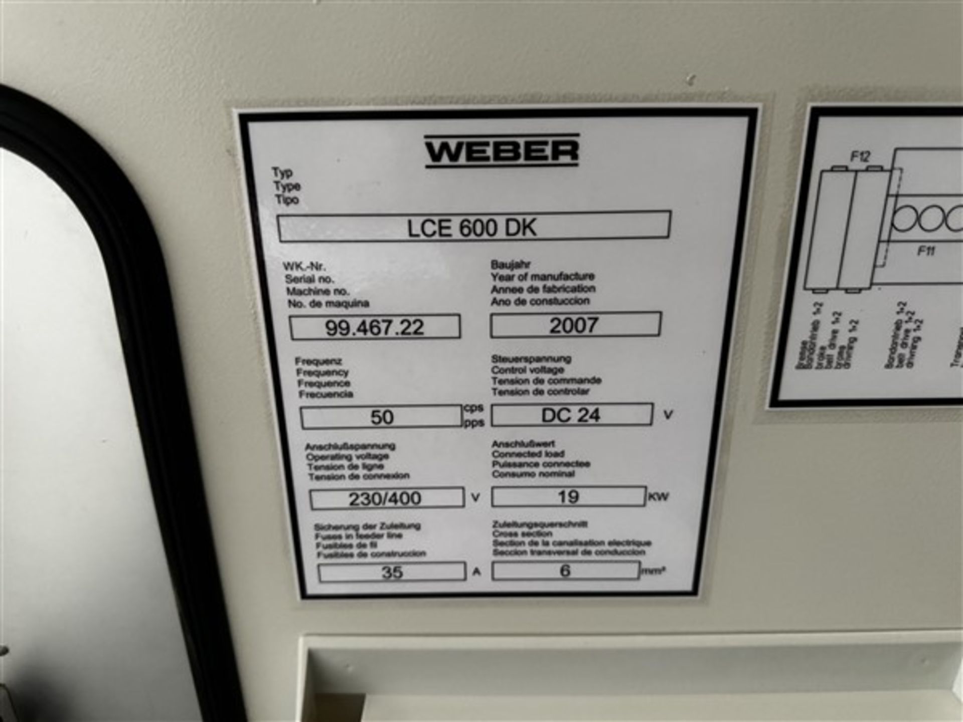 Webber wide belt sanding machine, model LCE-600-DK-1350, serial no 99.467.22 (2007) (Please - Image 8 of 9