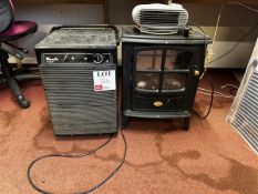 Floor heater, electrical artificial fire and Woods de-humidifier