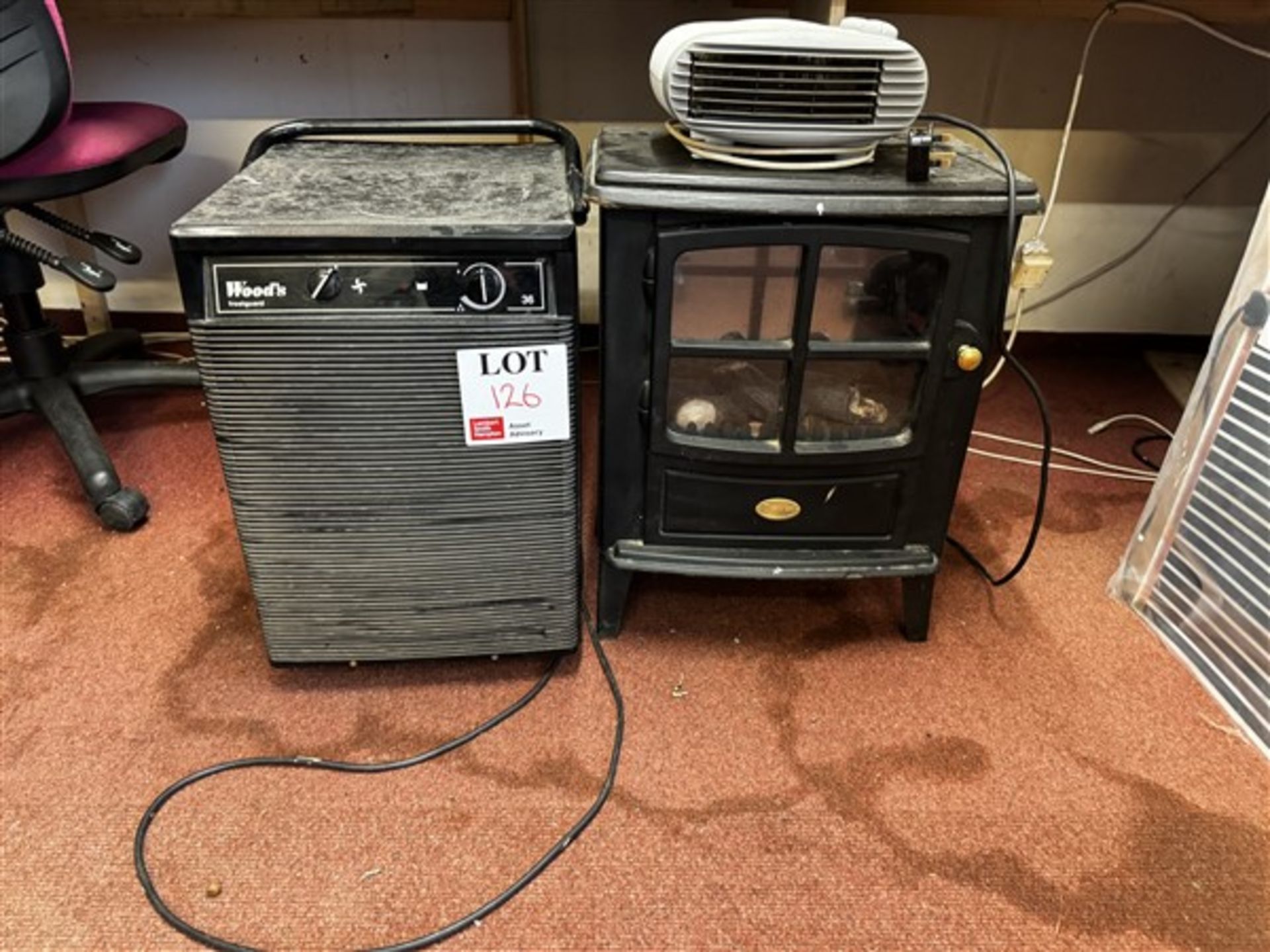 Floor heater, electrical artificial fire and Woods de-humidifier