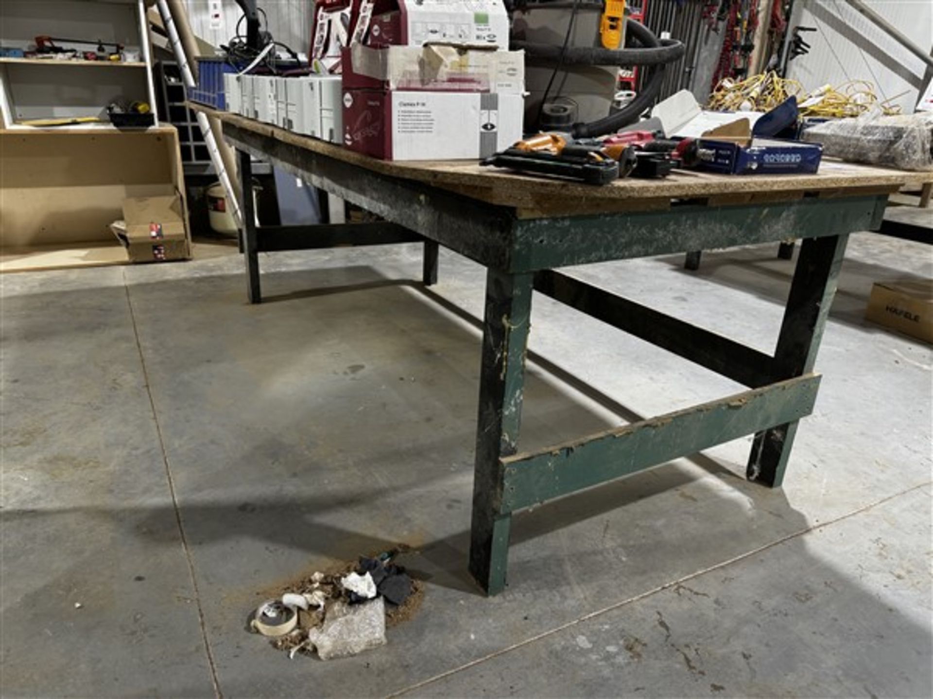 Wooden workbench, height 94cm x length 2.65m x width 1.4m (please note: to be collected on final day - Image 2 of 3