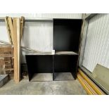 Three black storage/display cabinets (no shelves) height 1.1m x length 95cm x depth 50cm (all