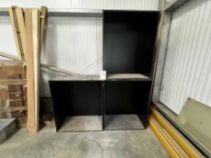 Three black storage/display cabinets (no shelves) height 1.1m x length 95cm x depth 50cm (all