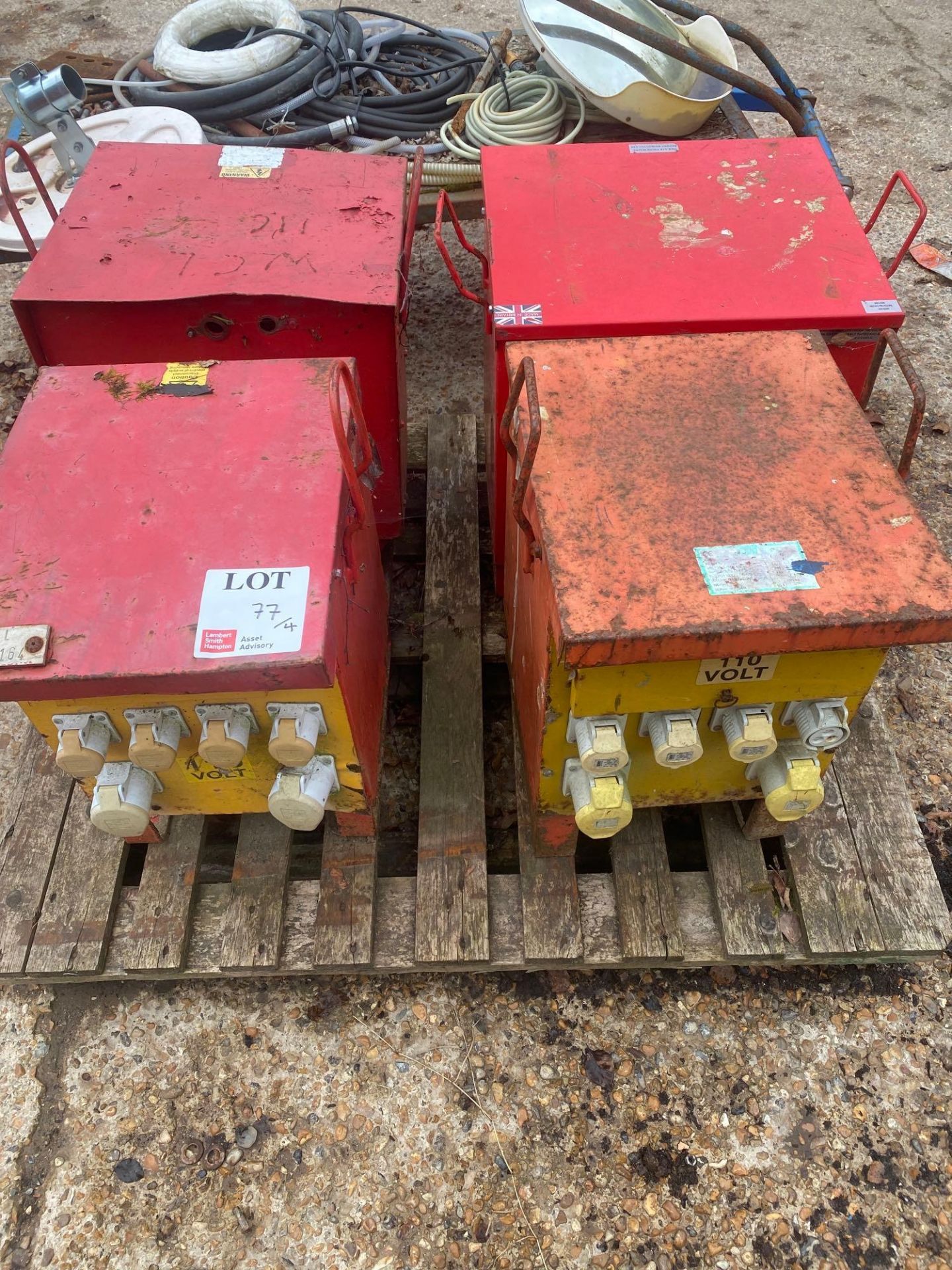 4 various 10kva site transformers with push plug outlets, 230v supply