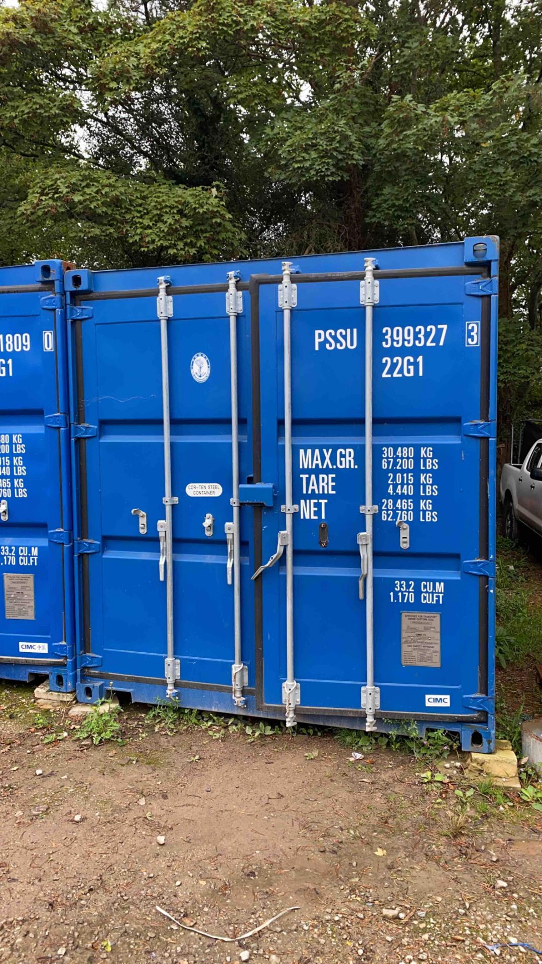 20” steel shipping container excluding contents - please note this item can be collected Monday 23rd