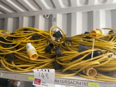 Contents of shelves including 110v cables and various cable reels, transformer, led light bulbs