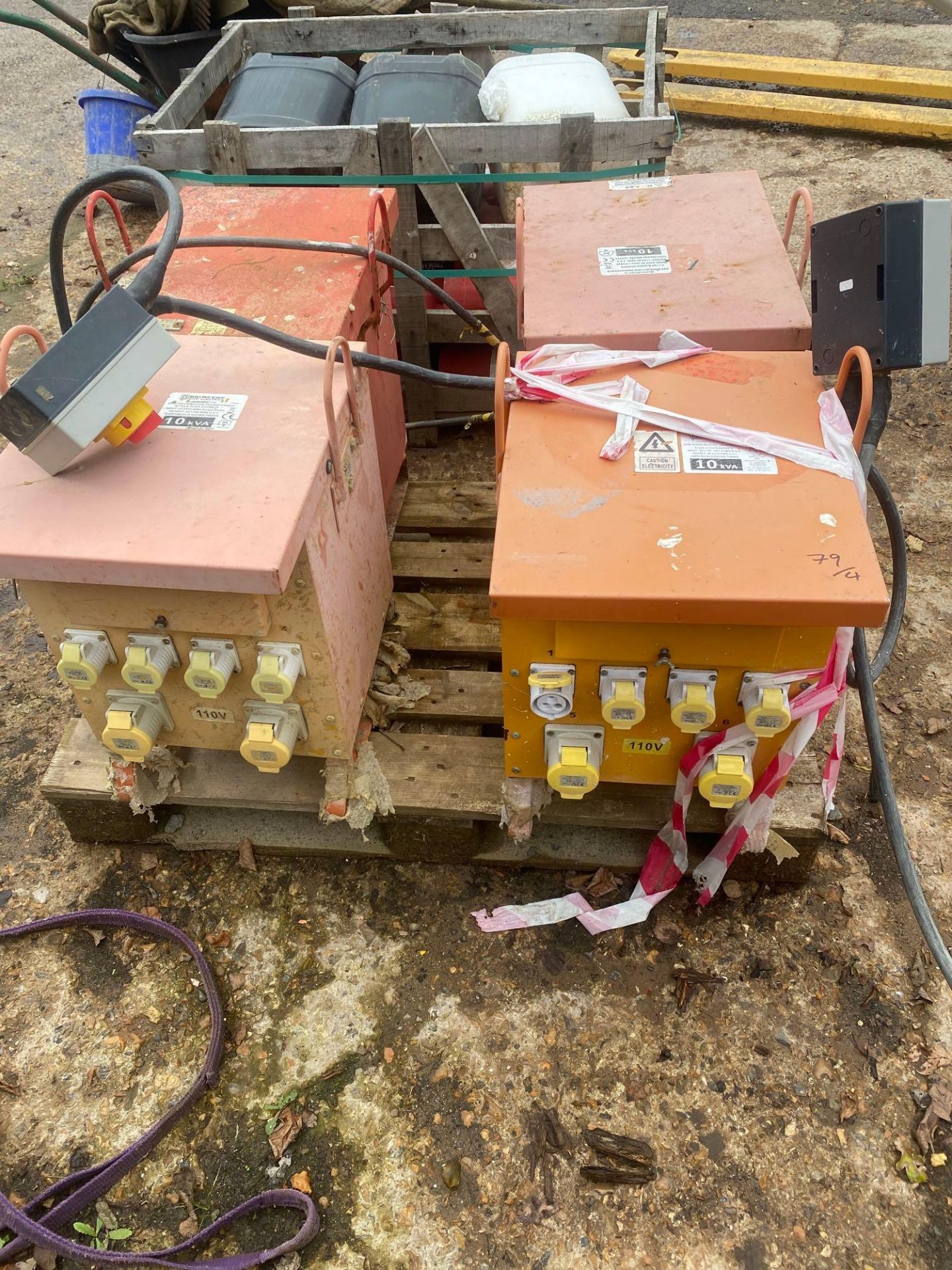 4 various 10kva site transformers with push plug outlets, 230v supply