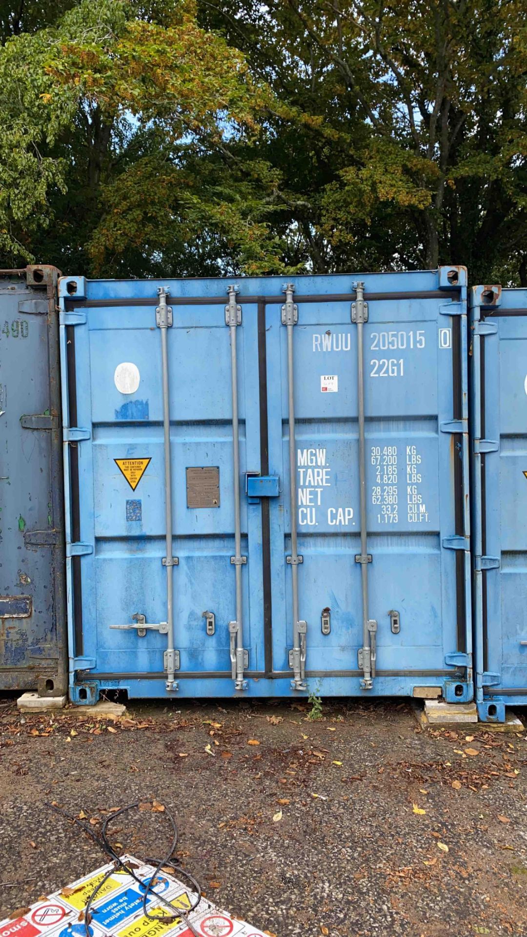 20” steel shipping container excluding contents - please note this item can be collected Monday 23rd