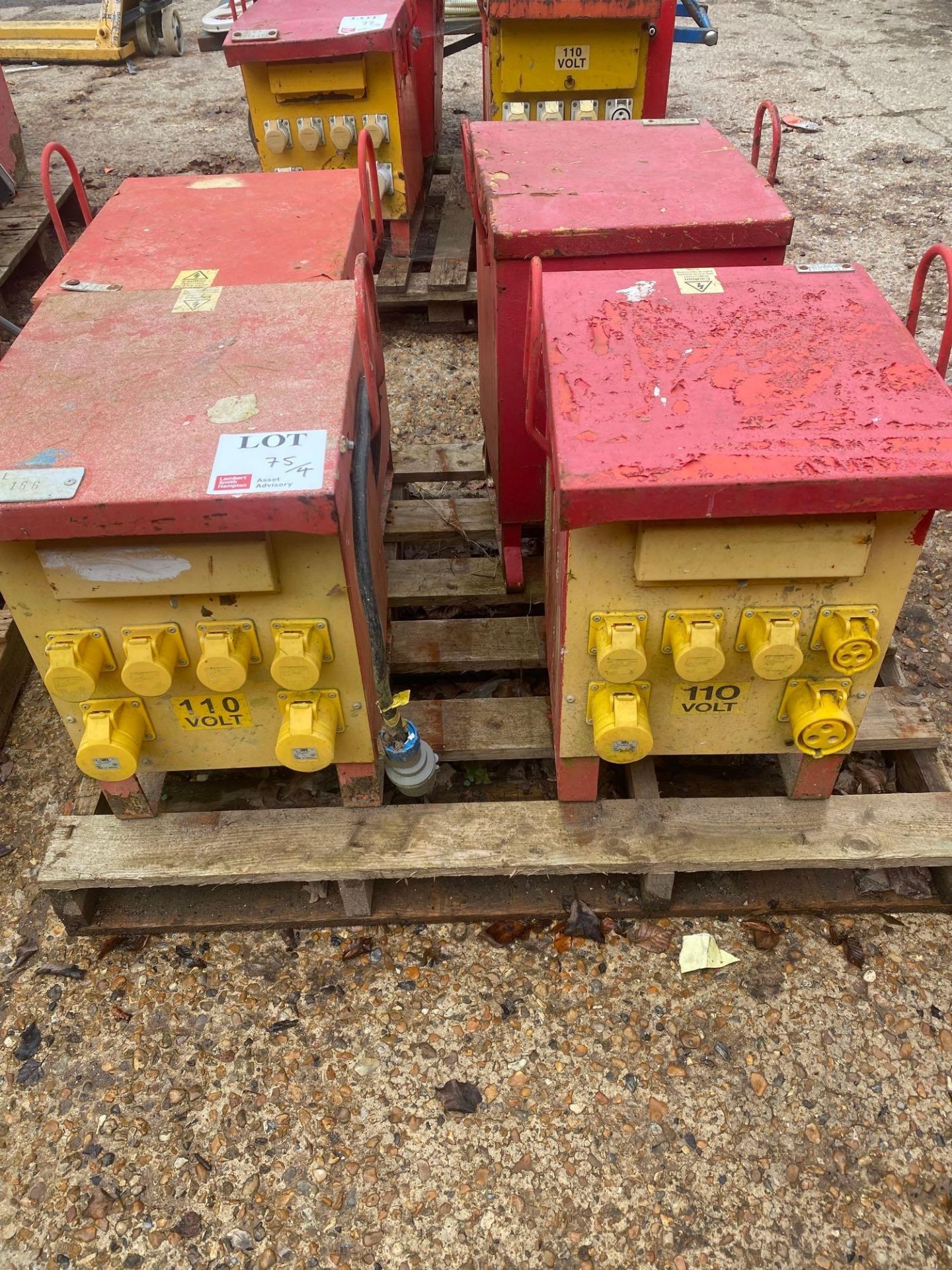 4 various 10kva site transformers with push plug outlets, 230v supply