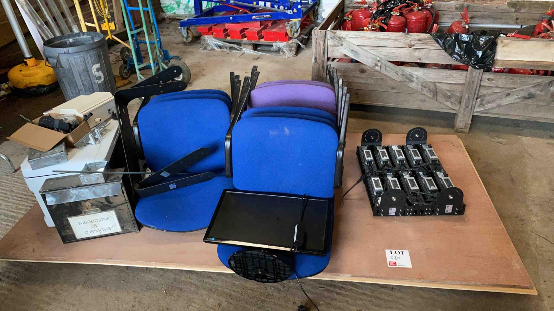 Job lot blue/purple office chairs, HP office jet pro 7740 wide format printer, set of 10 50w led