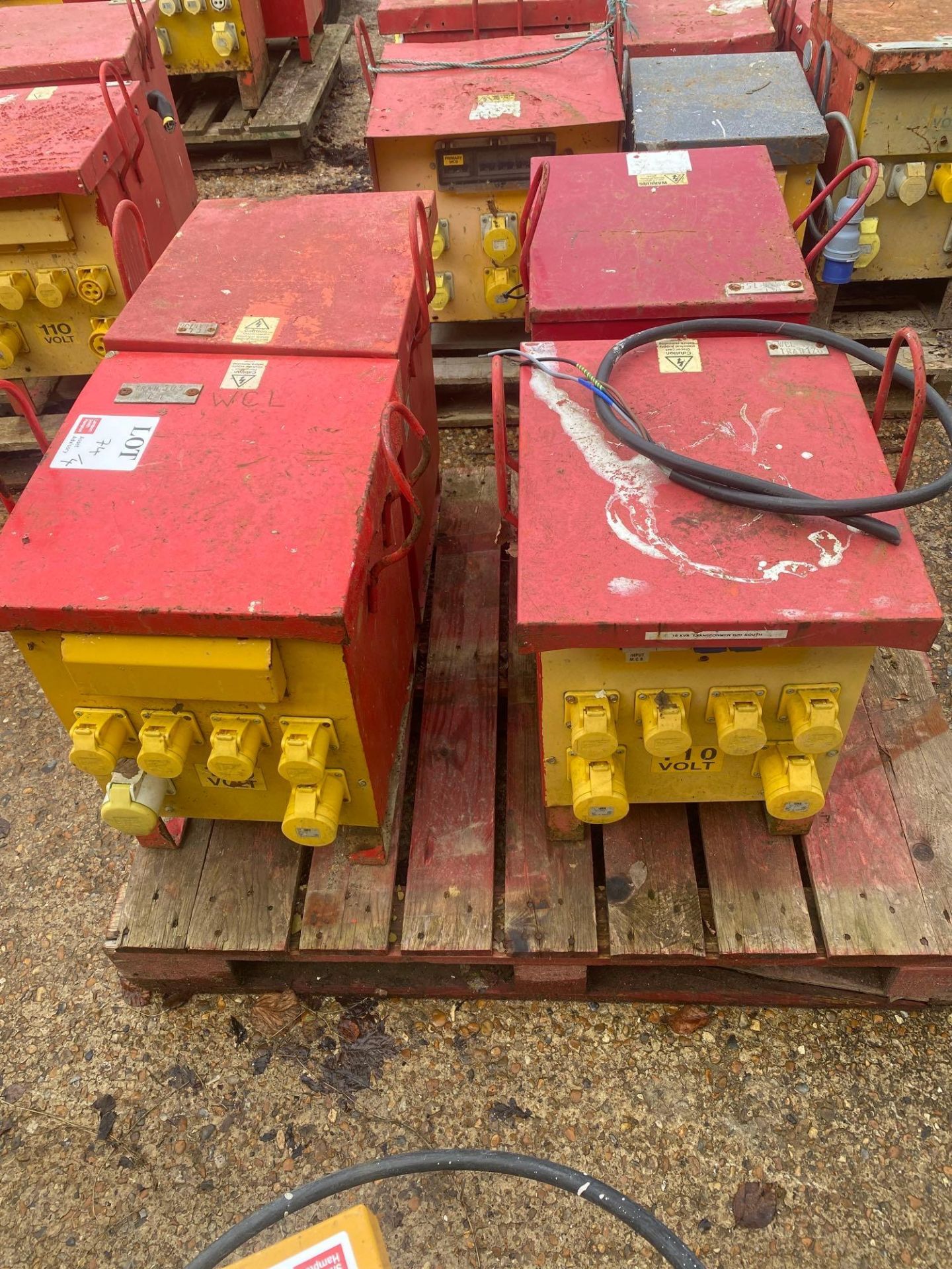 4 various 10kva site transformers with push plug outlets, 230v supply