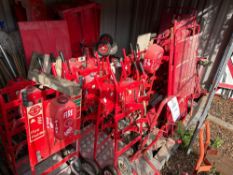 Approx 20 wheelbarrow fire alarm and fire extinguisher holders with various floor standing fire