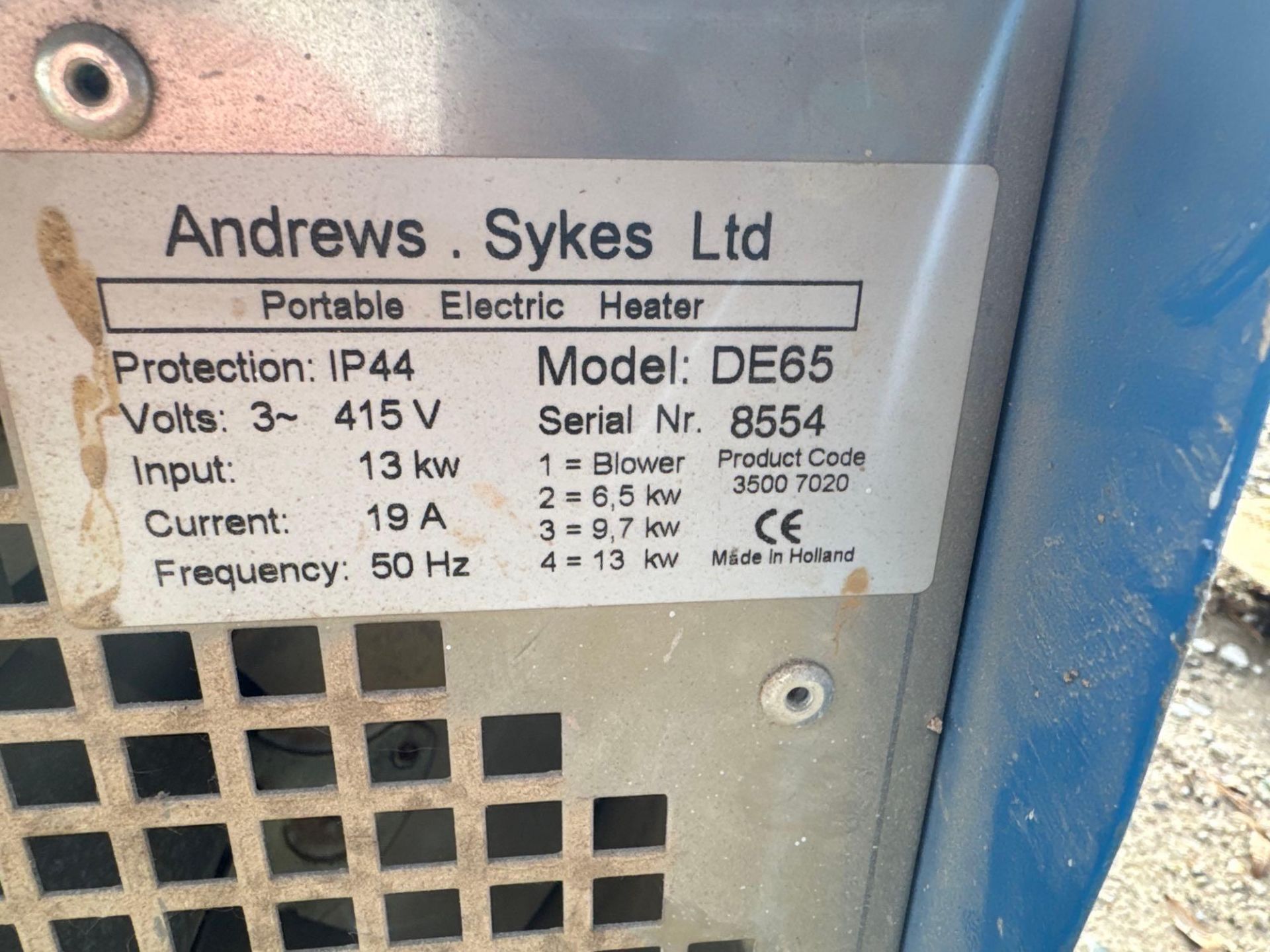 Andrews DE65 3 phase blower/heater s/n 8554 - Image 3 of 3