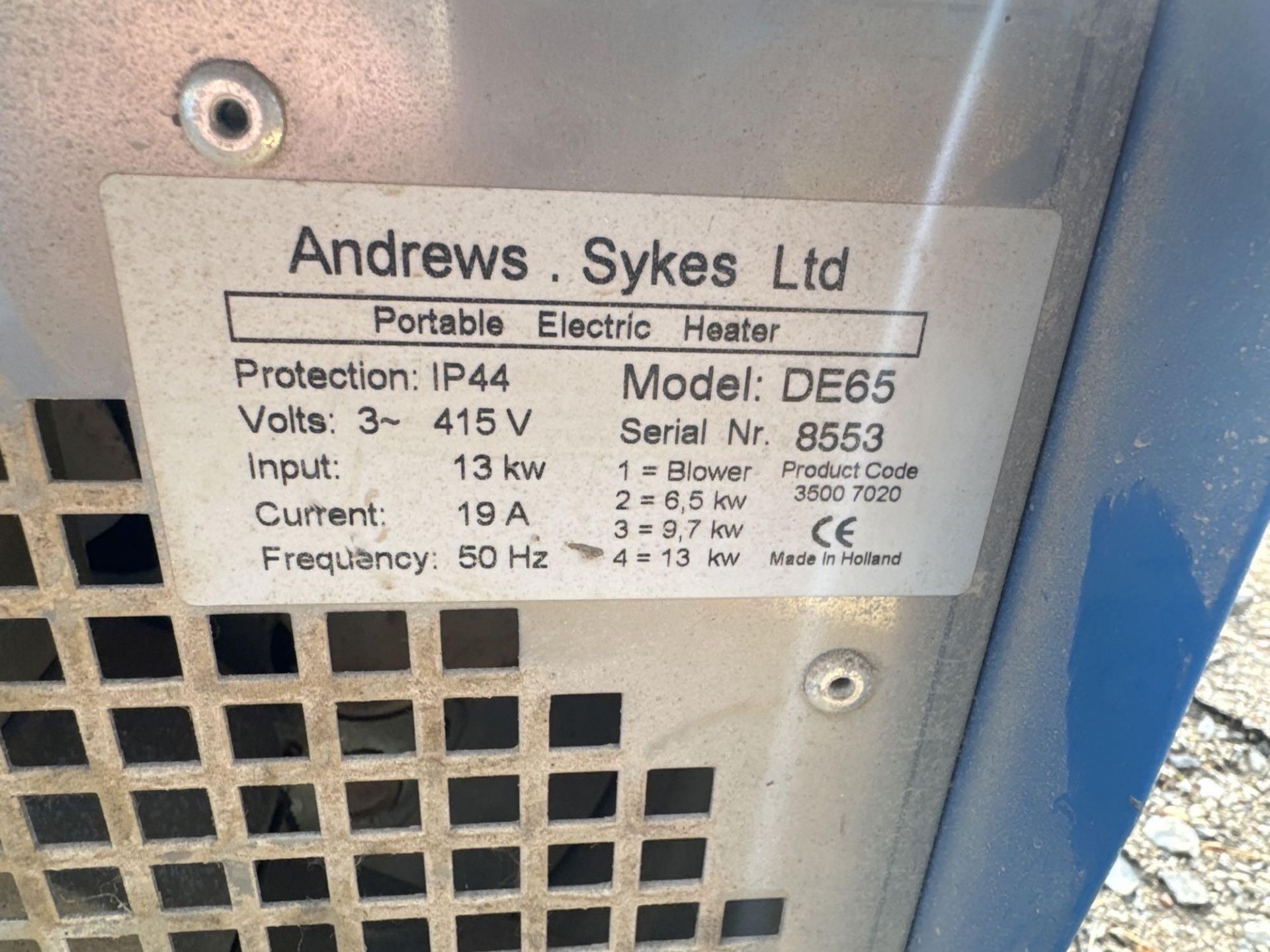 Andrews DE65 3phase blower/heater s/n 8553 - Image 2 of 2