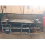 Steel workbench fitted with two Record vice