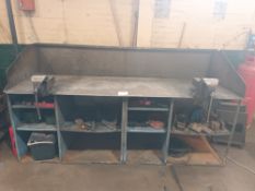 Steel workbench fitted with two Record vice