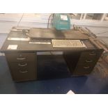 Antique style metal top desk with two three drawer fitted pedestal units