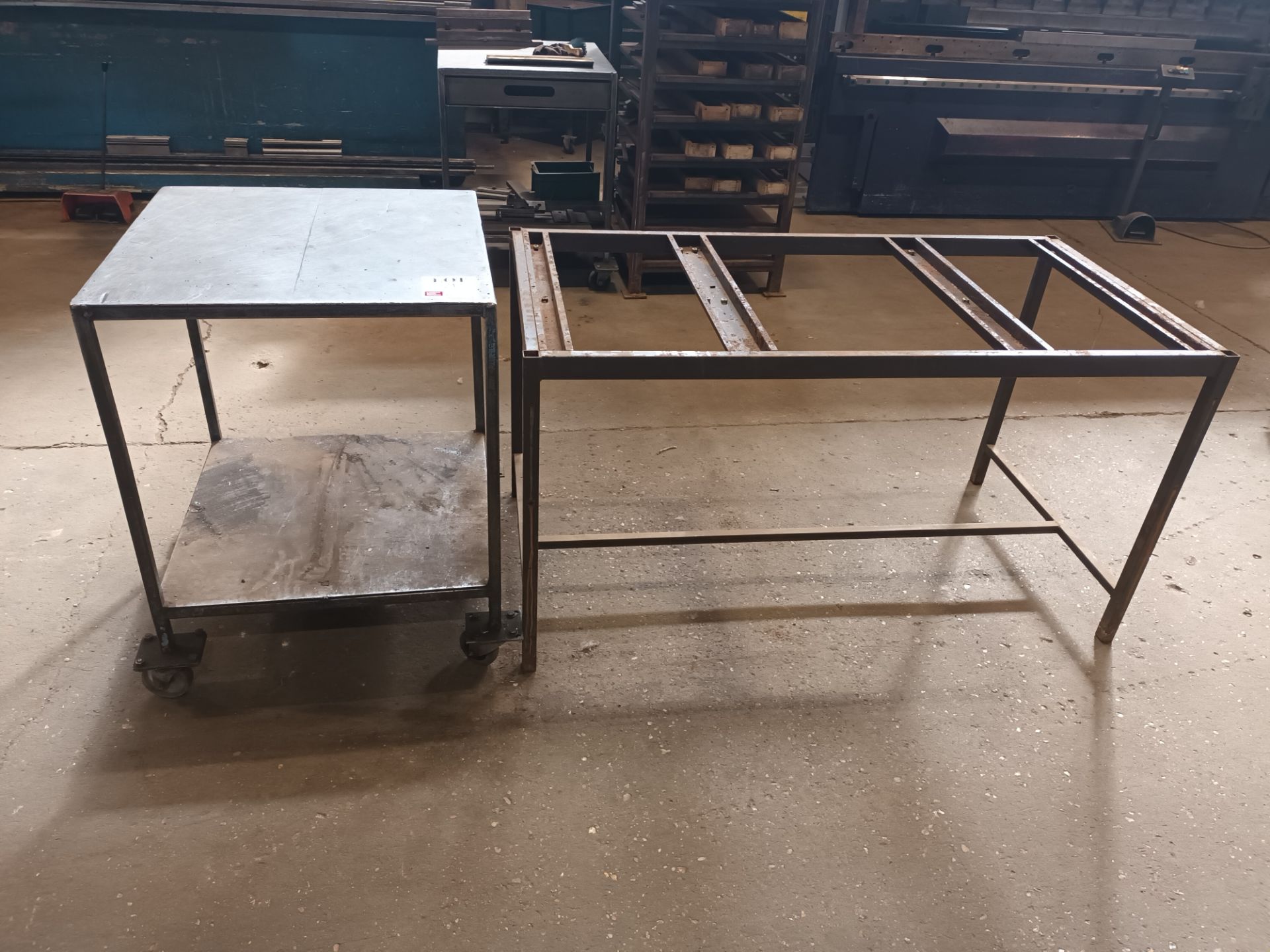 Two various steel framed tables