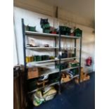 Two bays of boltless steel shelving with contents of assorted fittings