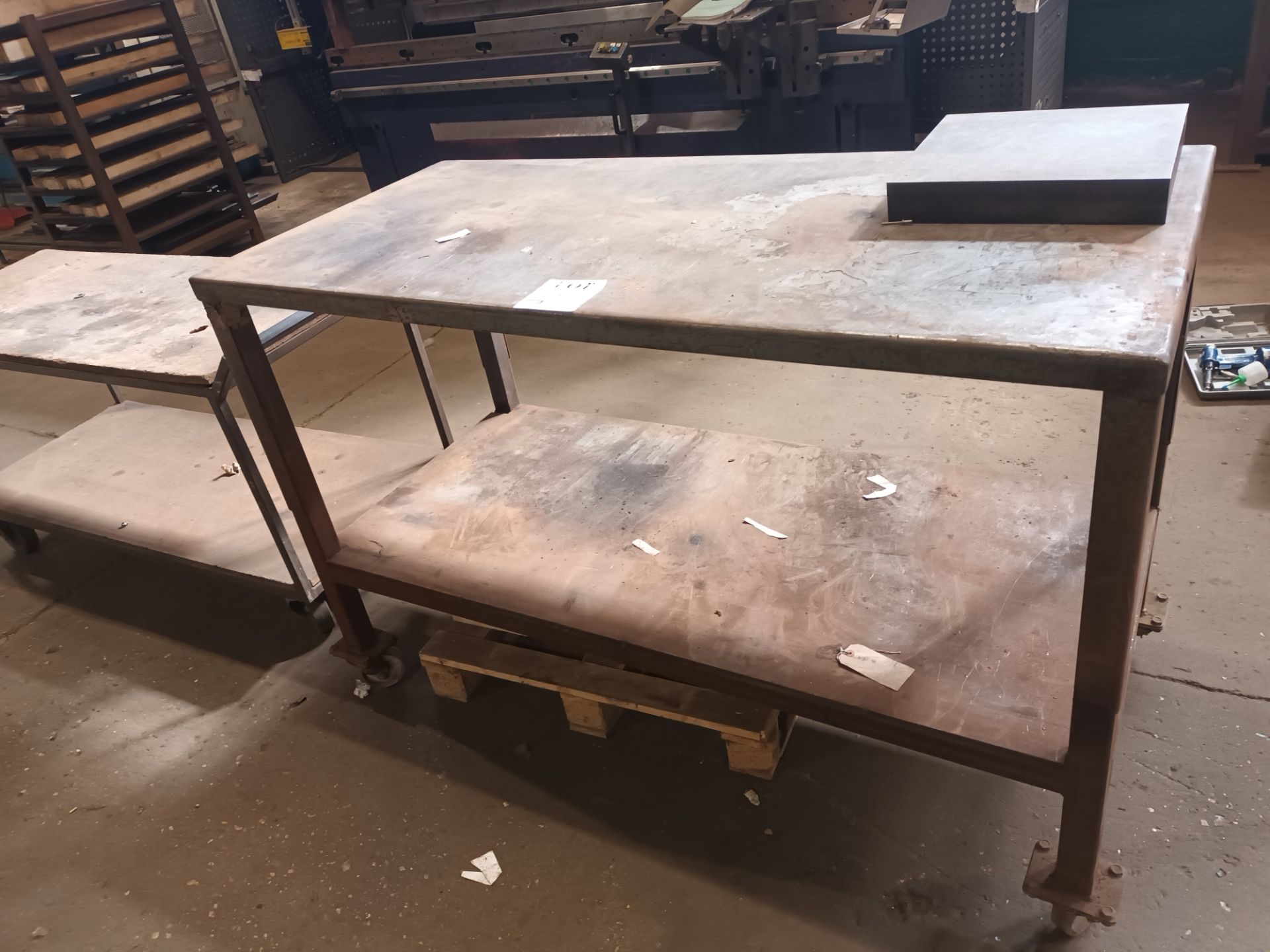 Two various steel framed tables