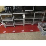 Four metal 3 shelf portable work stations, approx. size: 550mm x 550mm x H: 800mm