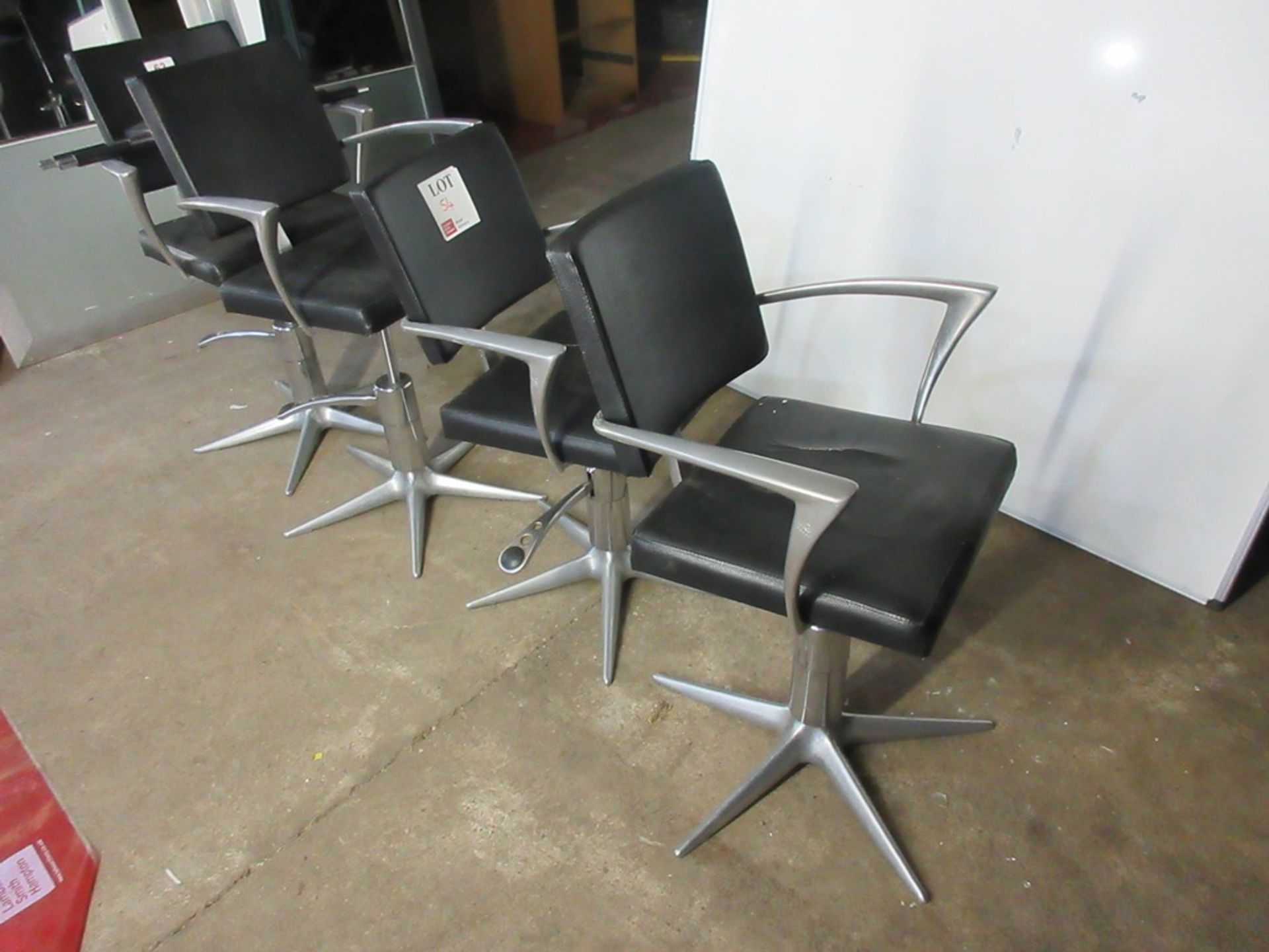 Four leatherette height adjustable swivel hairdresser chairs - Image 2 of 3