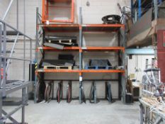 Two bays of orange & grey boltless adjustable stores racking, approx. 1950 x 920 x 4000mm -
