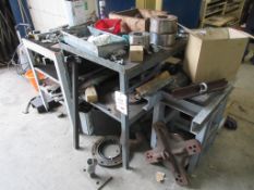 Three assorted steel tables and contents