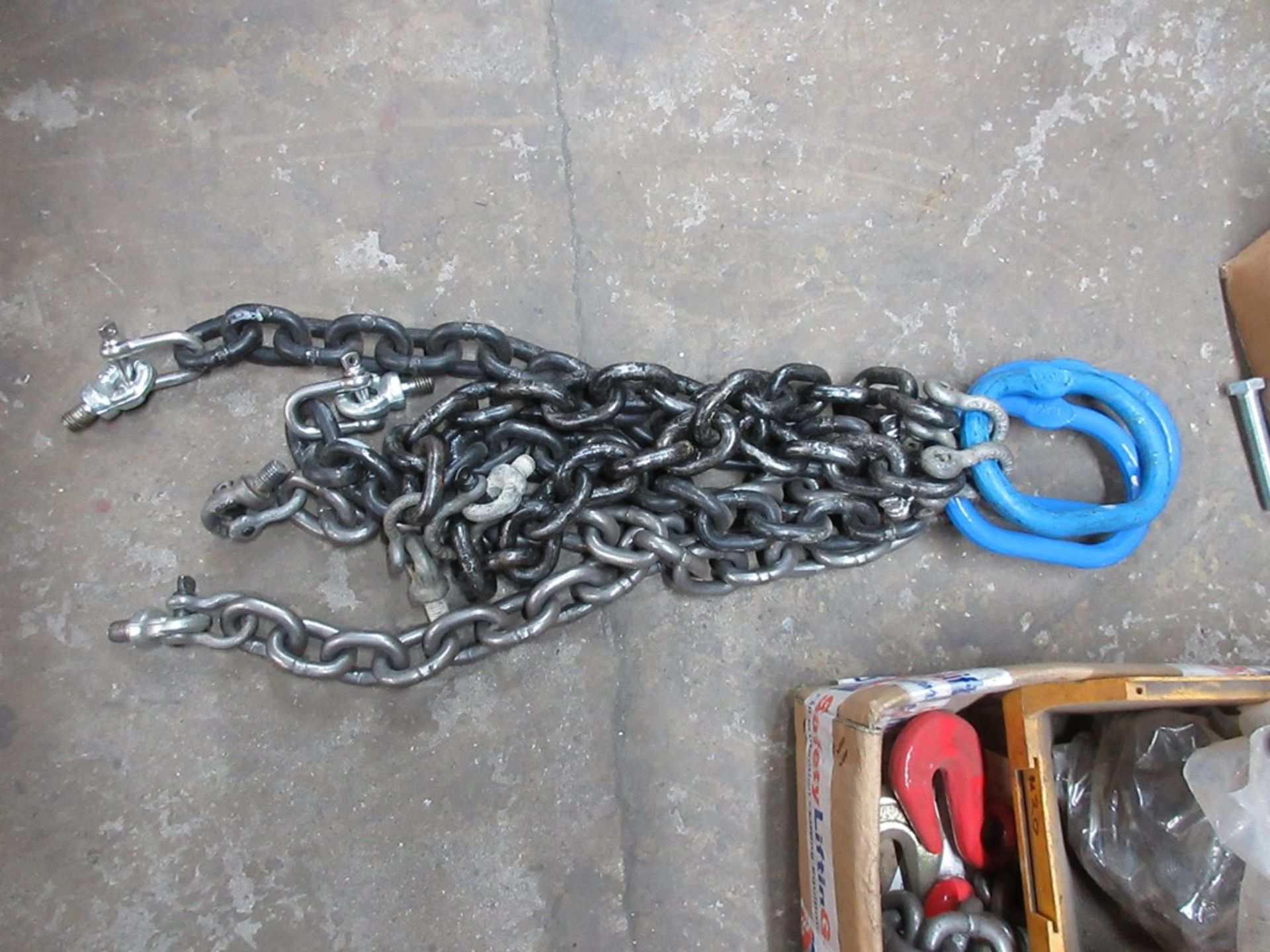 Quantity of assorted lifting chains, hooks, eyelets, etc. NB: This item has no record of Thorough - Image 4 of 5