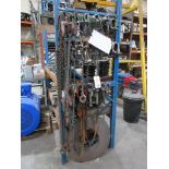 Quantity of assorted lifting chains, hooks, eyelets, Lifting Gear 1 ton chain block NB: This item
