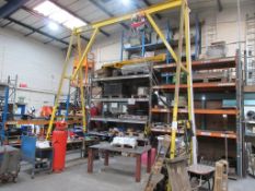 1000kg mobile steel A framed crane gantry, Vevor PA1000 hoist and pendant control, approx. 4m