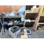 Five assorted steel bushes, threaded bar, drive belts, steel screws, machine parts, etc.