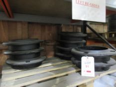 Assorted lot of steel:- 800 series feed eye rings, 800 CD rings, 33" CD rings, 12 hole plates for