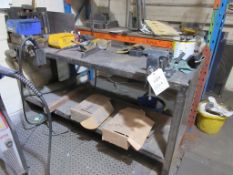 Steel framed workbench and 6" vice, single bay orange & blue adjustable storage rack